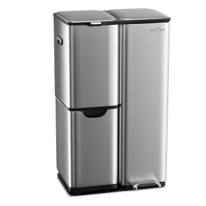 60L Three-Compartment Stainless Steel Recycling Trash Can, Kitchen Trash Can/Recycling Sorting Bin