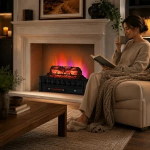 26" Electric Fireplace Log Insert Heater with 5 Flame Effects,