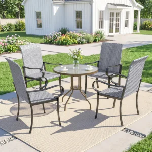 4-Piece Outdoor Wicker Dining Chair Set with Armrests, Grey